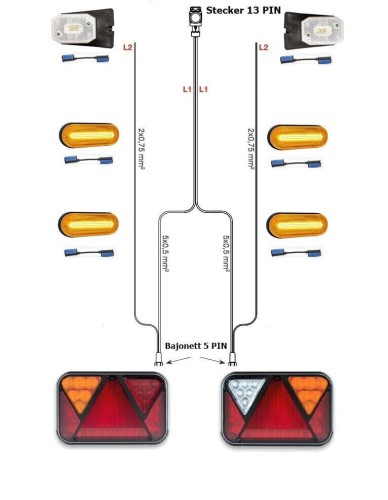 LED-Rückleuchten Set mit 5 Meter Kabelbaum und Umrissleuchten