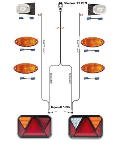 LED-Rückleuchten Set mit 5 Meter Kabelbaum und Umrissleuchten