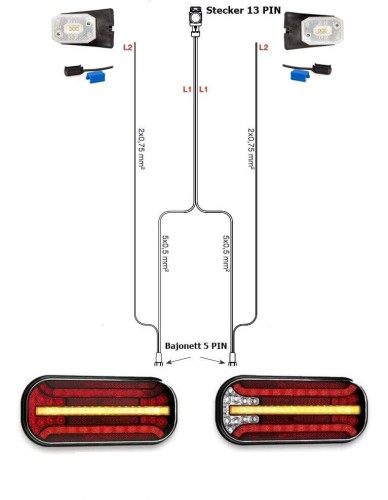 LED Beleuchtung mit dynamischen Blinkern + 5 Meter Kabelsatz 13 poliger Stecker