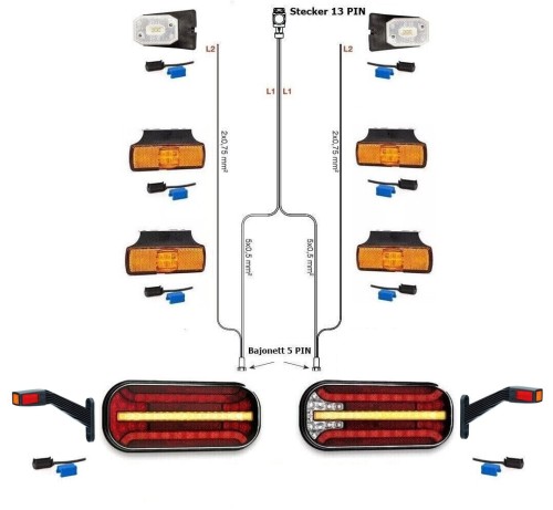 Led Rückleuchten Set mit dynamischen Blinkern + 5 Meter Kabelbaum