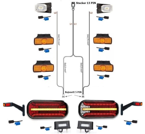 Led Rückleuchten Set mit dynamischen Blinkern und Kabelbaum 7 Meter