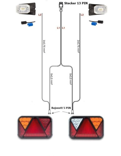Led Rückleuchten Set mit Canbus + 7 Meter Kabelbaum 13 polig