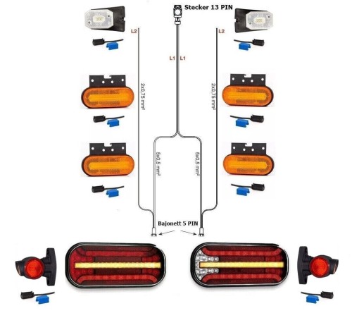 Led Rückleuchten dynamische Blinker mit 5 Meter Kabelbaum 13 polig