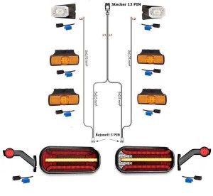 LED Rückleuchten Set Laufblinker 5 Meter Kabelbaum 13PIN Anhängerbeleuchtung Bajonett