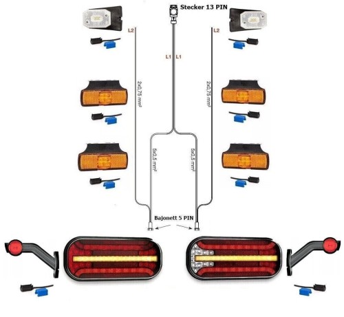 Led Rückleuchten Set Laufblinker 5 Meter Kabelsatz 13PIN Anhängerbeleuchtung