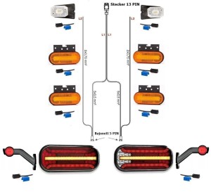 LED Rückleuchten Set Laufblinker 7 Meter Kabelbaum 13PIN Anhängerbeleuchtung Bajonett