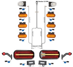 LED Rückleuchten Set Laufblinker 9 Meter Kabelbaum 13PIN Anhängerbeleuchtung Bajonett