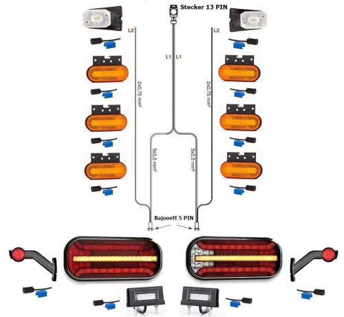 Led Rückleuchten Set Laufblinker 9 Meter Kabelbaum 13 polig