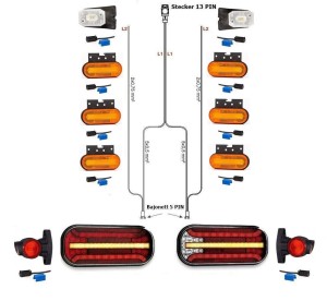 LED Rückleuchten Set Laufblinker 9 Meter Kabelbaum 13 polig Anhängerbeleuchtung Bajonett