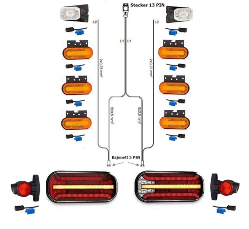 Led Rückleuchten Set Laufblinker 9 Meter Kabelbaum 13 polig Umrissleuchten