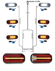 LED Rückleuchten Set Laufblinker 9 Meter Kabelbaum 13PIN Anhängerbeleuchtung Bajonett