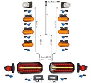 LED Rückleuchten Set Laufblinker 12 Meter Kabelbaum 13PIN Anhängerbeleuchtung Bajonett