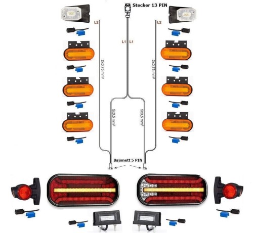 Led Rückleuchten Set Laufblinker 9 Meter Kabelbaum 13 polig
