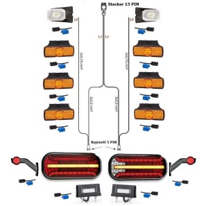 LED Rückleuchten Set Laufblinker 12 Meter Kabelbaum 13PIN Anhängerbeleuchtung Bajonett