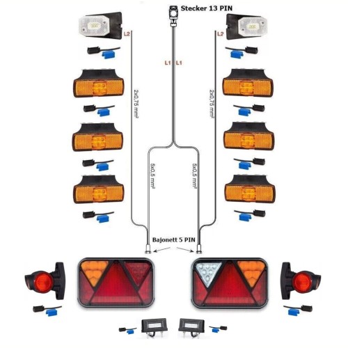 LED Rückleuchten Set mit Canbus + 9 Meter Kabelbaum 13 polig