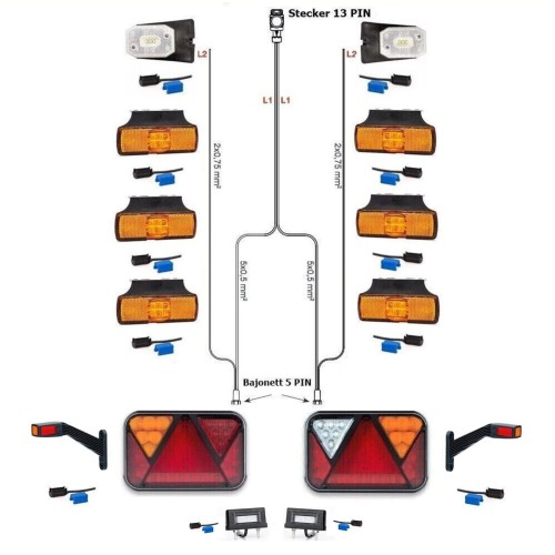 LED Rückleuchten Set mit Canbus + 9 Meter Kabelabum 13 polig Anhängerbeleuchtung