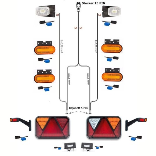 LED Rückleuchten mit Canbus + 7 Meter Kabelbaum 13 polig Anhängerbeleuchtung