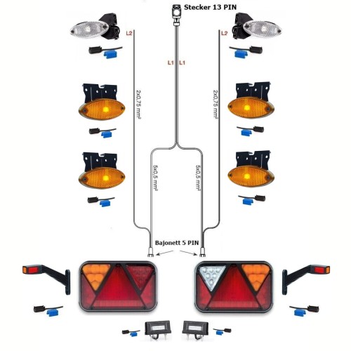 LED Rückleuchten Set Canbus + 7 Meter Kabelbaum 13PIN Anhängerbeleuchtung