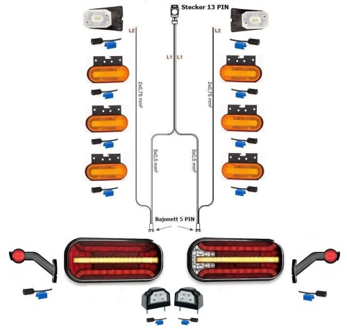 Led Rückleuchten Set Laufblinker 9 Meter Kabelbaum 13 polig