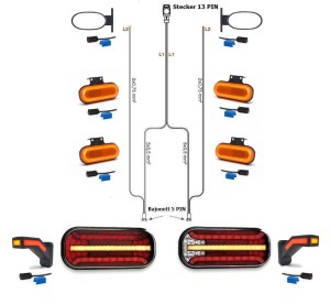LED Rückleuchten Set Laufblinker 7 Meter Kabelbaum 13PIN Anhängerbeleuchtung Bajonett