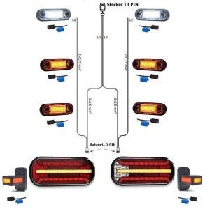LED Rückleuchten Anhängerbeleuchtung Set Laufblinker Bajonett 7M Kabelbaum 13PIN