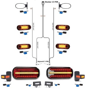 LED Rückleuchten Anhängerbeleuchtung Set Laufblinker Bajonett 7M Kabelbaum 13PIN