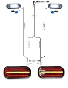 LED Rückleuchten Anhängerbeleuchtung Set Laufblinker Bajonett 7M Kabelbaum 13PIN