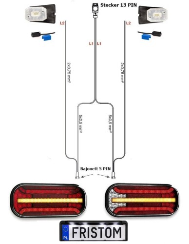 LED Beleuchtung mit dynamischen Blinkern + Kabelsatz 7 Meter inkl. Kennzeichenhalter