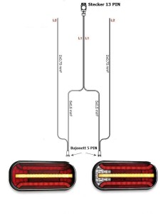 LED Anhängerbeleuchtung Set Rückleuchten Laufblinker + 7 Meter Kabelbaum 13 polig