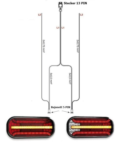 Led Rückleuchten Set mit Laufblinkern + 7 Meter Kabelbaum 13 polig