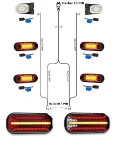 LED Rückleuchten Anhängerbeleuchtung Set Laufblinker Bajonett 7M Kabelbaum 13PIN